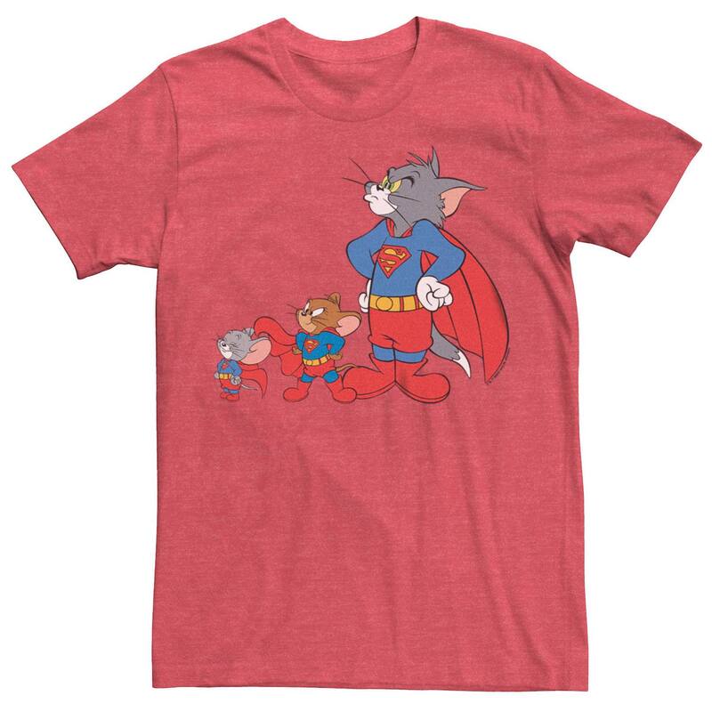 アニメキャラクター メンズ トップス Tシャツ グラフィック Licensed Character Men's Tom And Jerry In Superman Costumes Graphic Tee Red Heather ヘザー