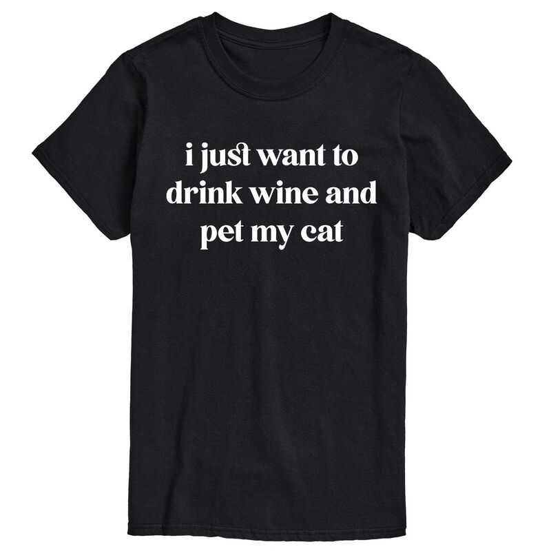 アニメキャラクター メンズ トップス Tシャツ グラフィック Licensed Character Men's Drink Wine Pet Cat Graphic Tee Black ブラック