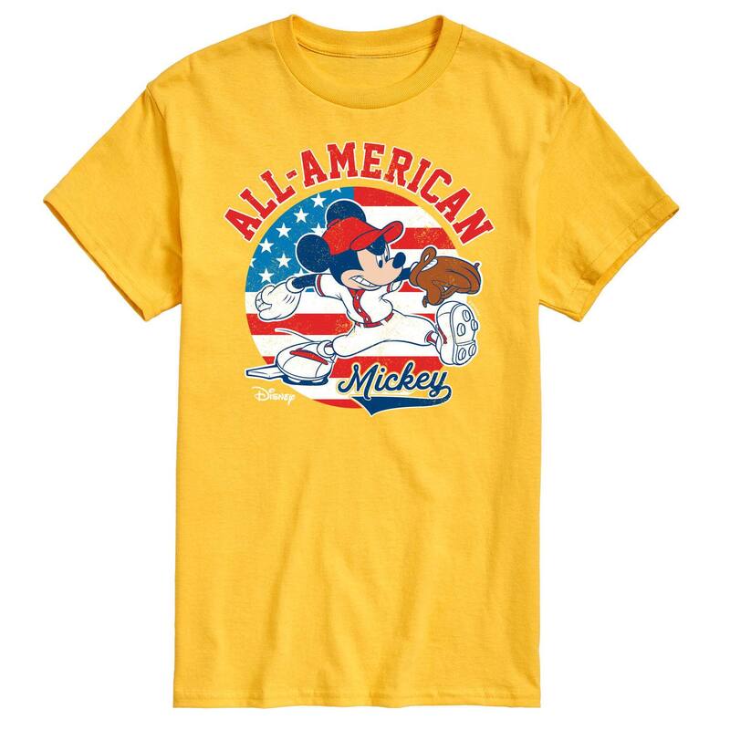 ディズニー メンズ トップス Tシャツ グラフィック Disney's Mickey Mouse Men's All-American Baseball Graphic Tee Yellow イエロー
