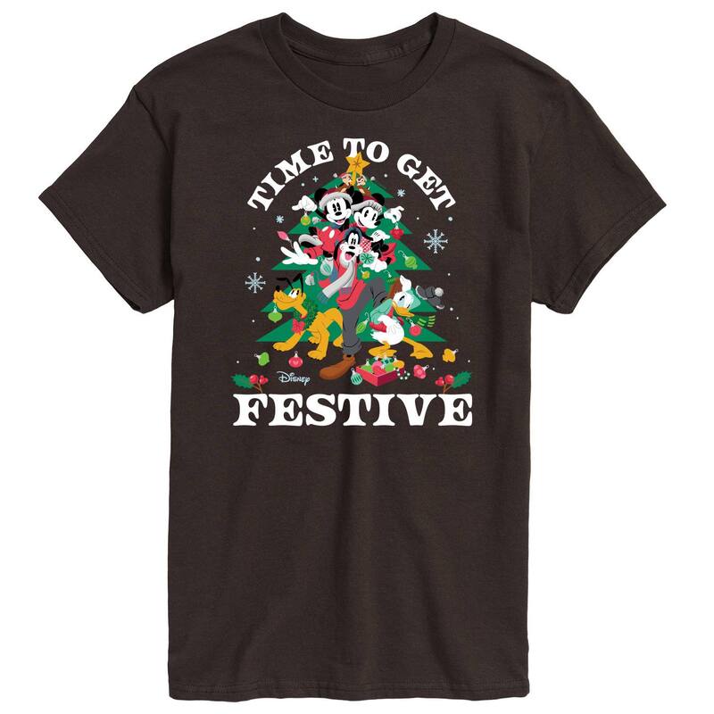 ディズニー メンズ トップス Tシャツ Disney Men's Time To Get Festive Tee Dark Brown ブラウン