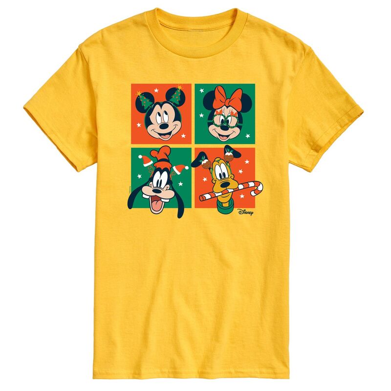 ディズニー メンズ トップス Tシャツ グラフィック Disney's Mickey Mouse & Friends Men's Christmas Grid Graphic Tee Yellow イエロー