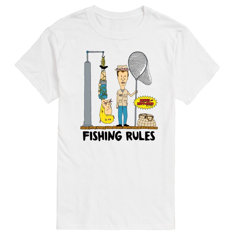 アニメキャラクター メンズ トップス Tシャツ グラフィック Licensed Character Men's Beavis & Butthead Fishing Rules Graphic Tee White ホワイト
