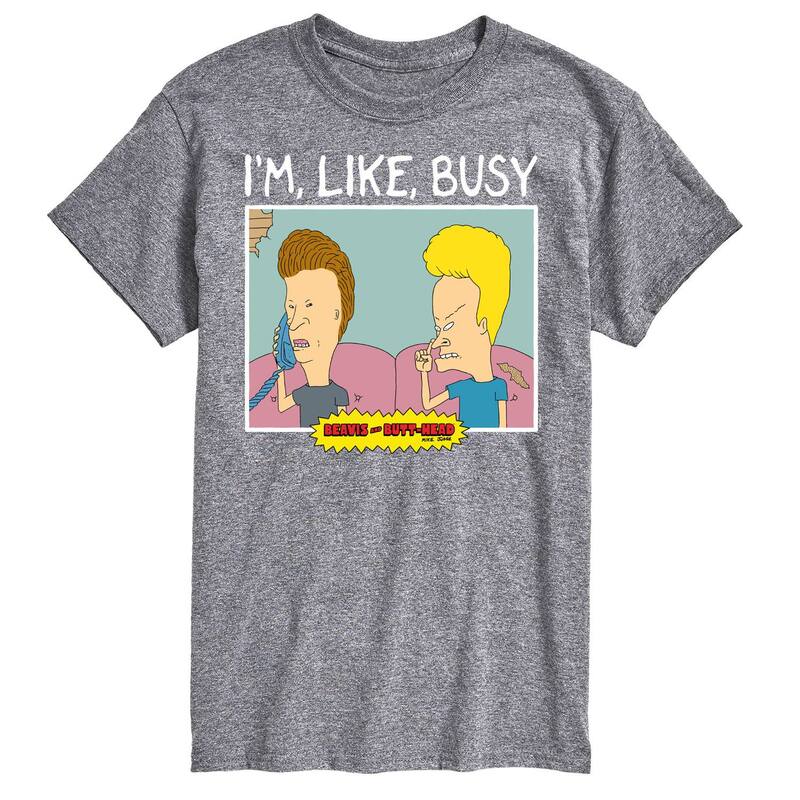アニメキャラクター メンズ トップス Tシャツ Licensed Character Men's Beavis And Butthead I'm Like Busy Tee Gray グレー
