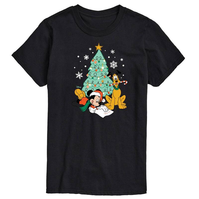 ディズニー メンズ トップス Tシャツ グラフィック Disney's Mickey Mouse & Pluto Men's Christmas Tree Graphic Tee Black ブラック