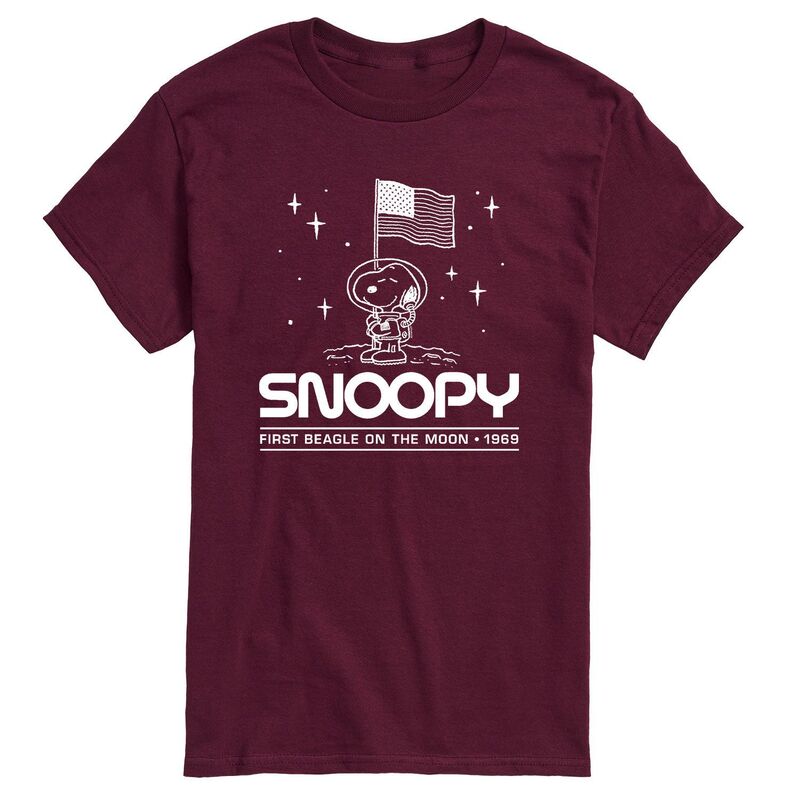 アニメキャラクター メンズ トップス Tシャツ Licensed Character Men's Peanuts First Beagle In Space Tee Maroon マルーン