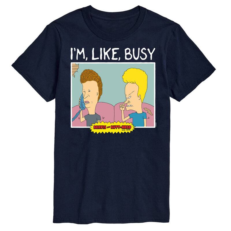 アニメキャラクター メンズ トップス Tシャツ Licensed Character Men's Beavis And Butthead I'm Like Busy Tee Navy ネイビー