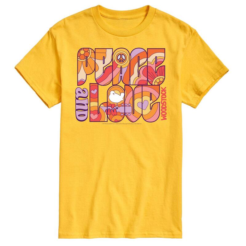 アニメキャラクター メンズ トップス Tシャツ グラフィック Licensed Character Men's Woodstock Peace And Love Graphic Tee Yellow イエロー