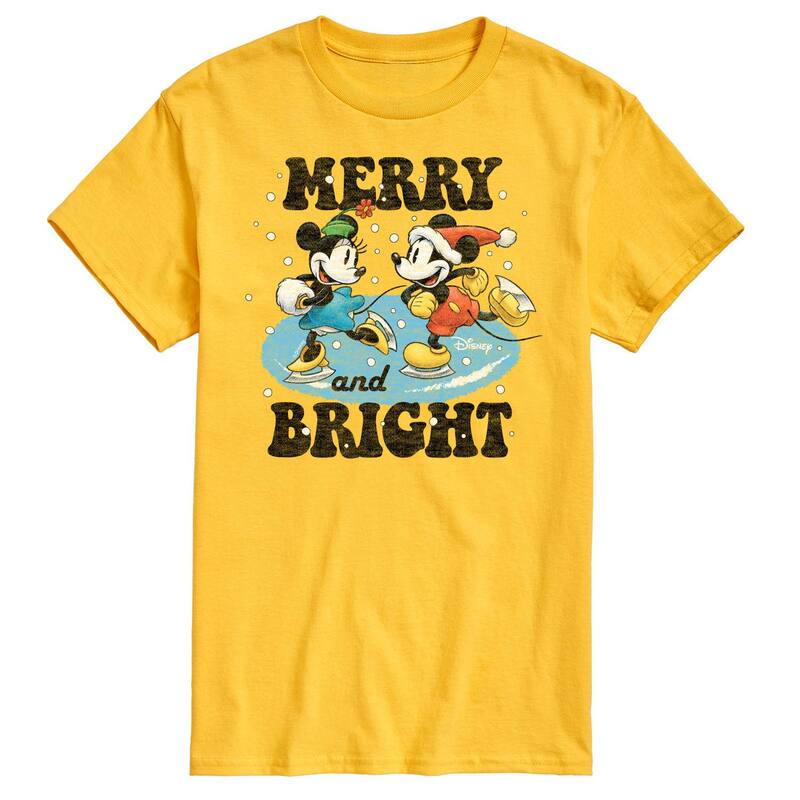 ディズニー メンズ トップス Tシャツ グラフィック Disney's Mickey & Minnie Mouse Men's Merry And Bright Graphic Tee Yellow イエロー