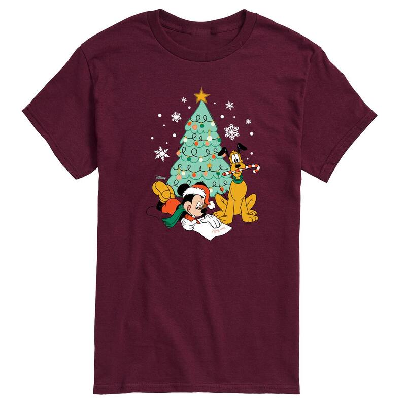 ディズニー メンズ トップス Tシャツ グラフィック Disney's Mickey Mouse & Pluto Men's Christmas Tree Graphic Tee Dark Red レッド 7,489円