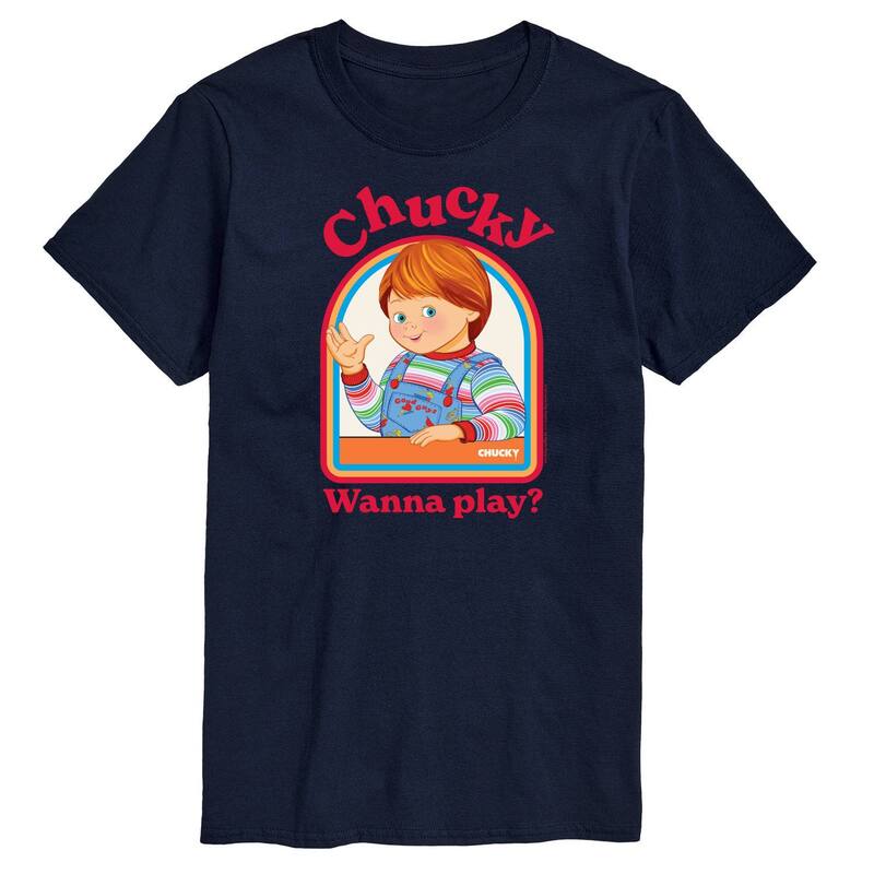 アニメキャラクター メンズ トップス Tシャツ グラフィック Licensed Character Men's Chucky Wanna Play Graphic Tee Navy ネイビー