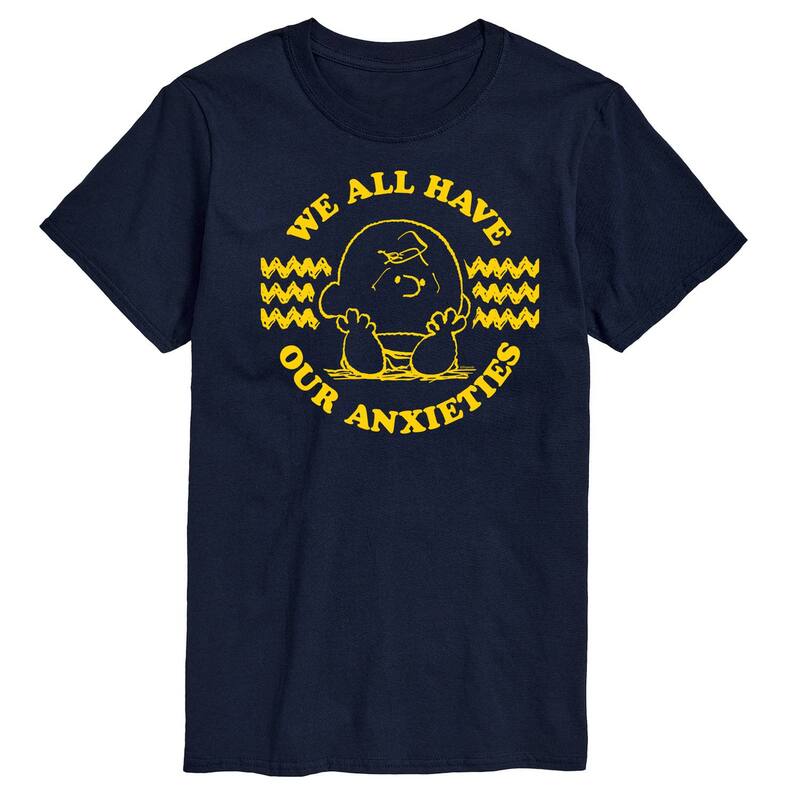 アニメキャラクター メンズ トップス Tシャツ グラフィック Licensed Character Men's Peanuts We All Have Our Anxieties Graphic Tee Navy ネイビー