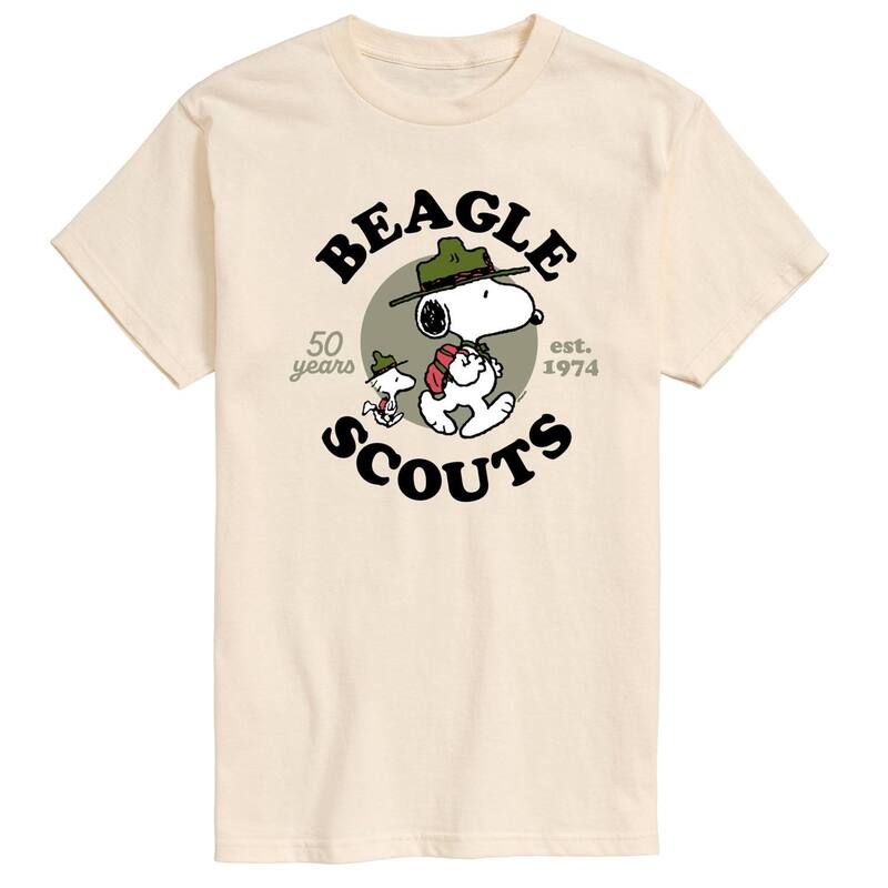アニメキャラクター メンズ トップス Tシャツ グラフィック Licensed Character Men's Peanuts Beagle Scout Snoopy Woodstock Graphic Tee Cream クリーム