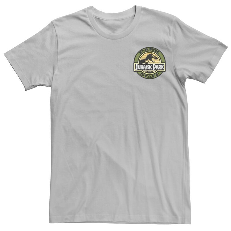 アニメキャラクター メンズ トップス Tシャツ ロゴ グラフィック Licensed Character Men's Jurassic Park Staff Logo Pocket Patch Graphic Tee Silver シルバー