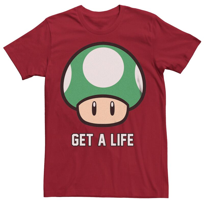 アニメキャラクター メンズ トップス Tシャツ グラフィック Licensed Character Men'super Mario Bros 1-UP Mushroom Get a Life Graphic Tee Cardinal