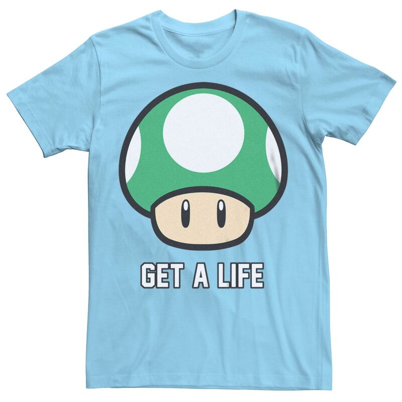 アニメキャラクター メンズ トップス Tシャツ グラフィック Licensed Character Men'super Mario Bros 1-UP Mushroom Get a Life Graphic Tee Light Blue ブルー