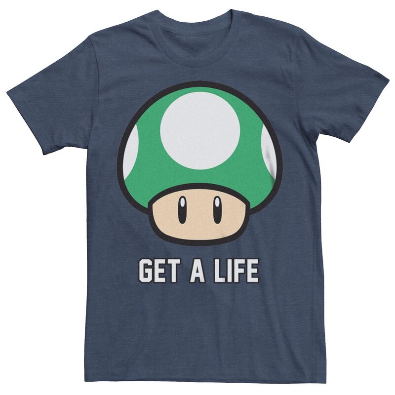 アニメキャラクター メンズ トップス Tシャツ グラフィック Licensed Character Men'super Mario Bros 1-UP Mushroom Get a Life Graphic Tee Navy Heather ヘザー