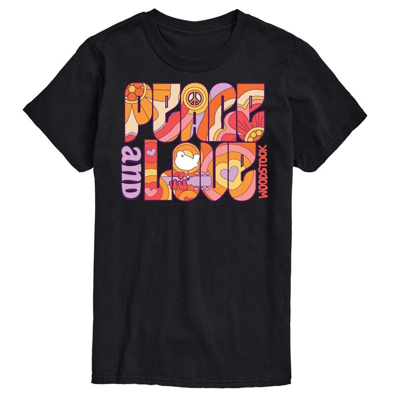 アニメキャラクター メンズ トップス Tシャツ グラフィック Licensed Character Men's Woodstock Peace And Love Graphic Tee Black ブラック 7,300円