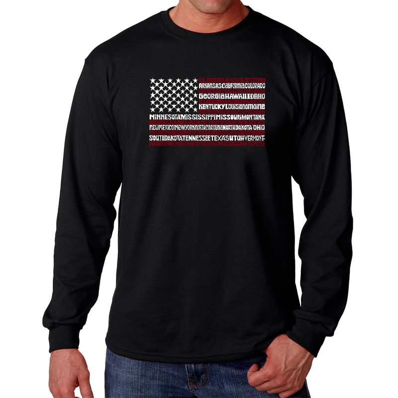 エルエーポップアート メンズ トップス Tシャツ LA Pop Art 50 States USA Flag - Men's Word Art Long Sleeve T-shirt Black ブラック