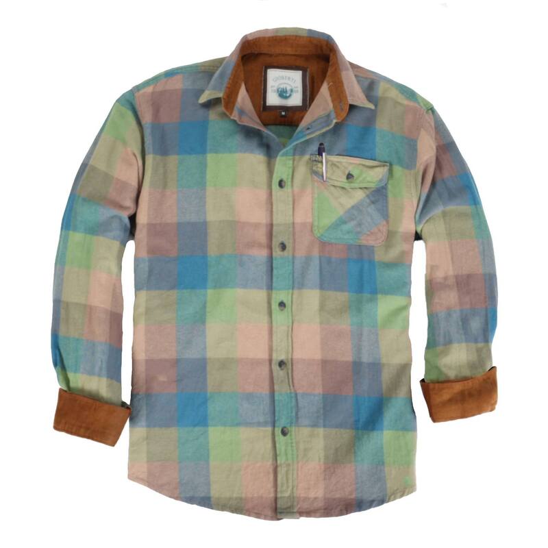 ジョベルティ メンズ トップス Tシャツ コーデュロイ コントラスト コットン Gioberti Men's 100% Cotton Brushed Flannel Plaid Checkered Shirt with Corduroy Contrast Brown Lime Khaki ライム