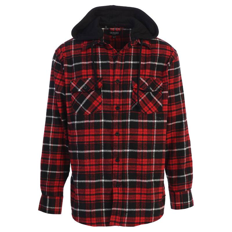 ジョベルティ メンズ トップス Tシャツ ボタンダウン パーカー Gioberti Men's Removable Hoodie Plaid Checkered Flannel Button Down Shirt Black Red White ホワイト