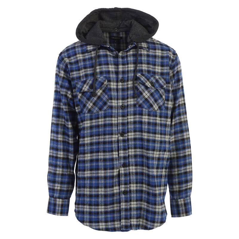 ジョベルティ メンズ トップス Tシャツ ボタンダウン パーカー Gioberti Men's Removable Hoodie Plaid Checkered Flannel Button Down Shirt Black Royal Gray ブラック