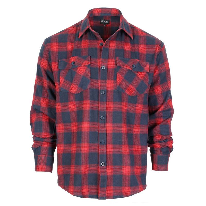 ジョベルティ メンズ トップス Tシャツ コットン Gioberti Men's Plaid Checkered 100% Cotton Brushed Flannel Shirt Red Navy ネイビー|ReVida 店