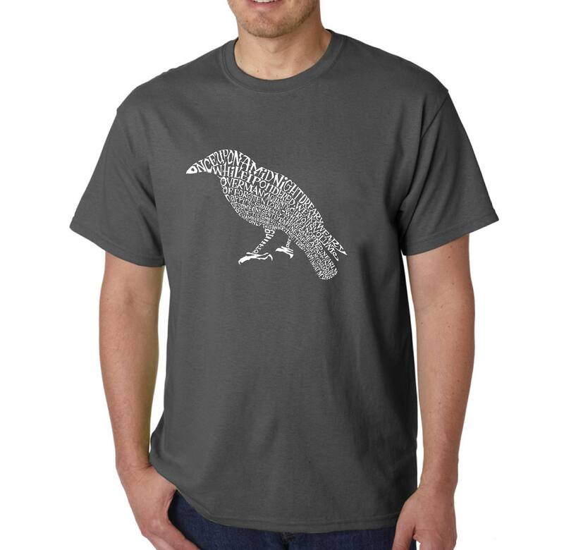 エルエーポップアート メンズ トップス Tシャツ LA Pop Art Edgar Allen Poe's The Raven - Men's Word Art-shirt Grey グレー｜ReVida 店