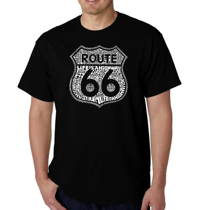 エルエーポップアート メンズ トップス Tシャツ LA Pop Art Route 66 - Life Is A Highway - Men's Word Art-shirt Black ブラック｜ReVida 店
