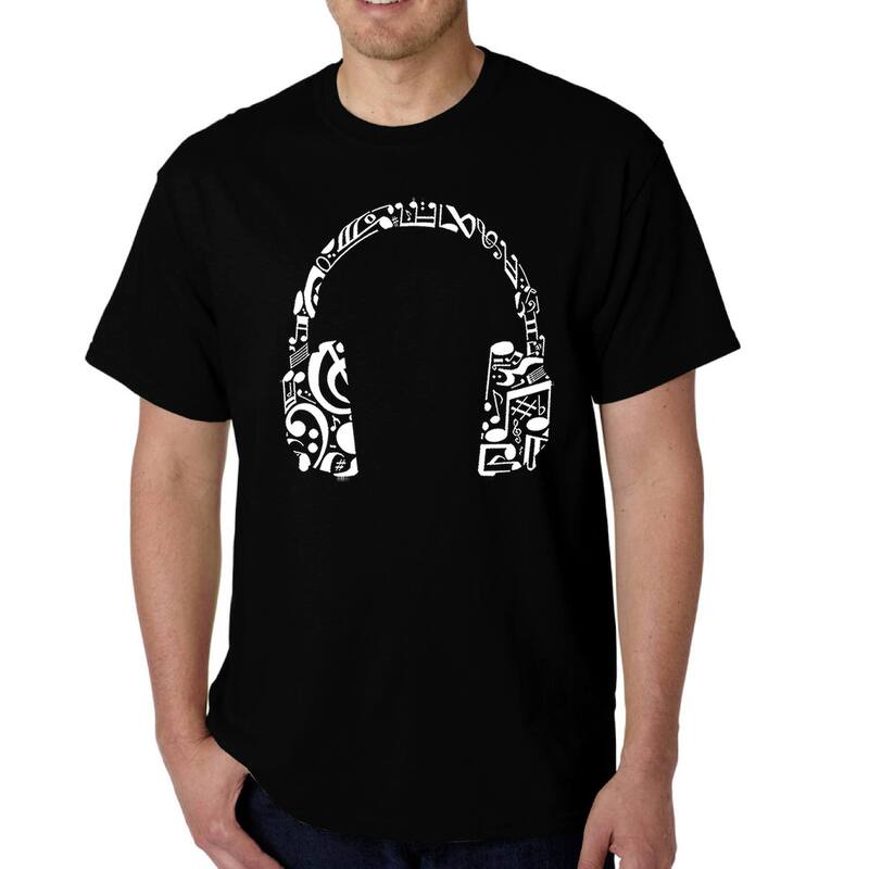 エルエーポップアート メンズ トップス Tシャツ LA Pop Art Music Note Headphones - Men's Word Art-shirt Black ブラック