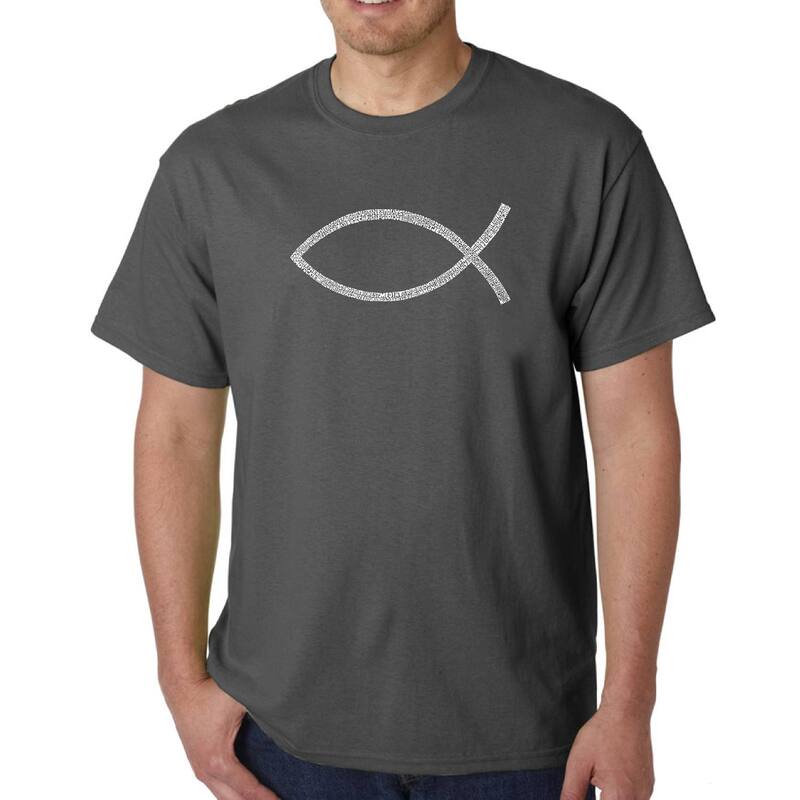 エルエーポップアート メンズ トップス Tシャツ LA Pop Art Jesus Fish - Men's Word Art-shirt Grey グレー｜ReVida 店