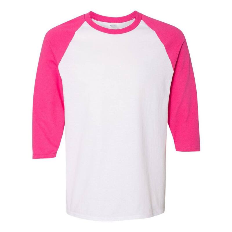 ギルダン メンズ トップス ティーシャツ 綿織物 Gildan Heavy Cotton Raglan Three-Quarter Sleeve T-Shirt White And Heliconia 白いこと メンズファッション-Tシャツ・カットソー