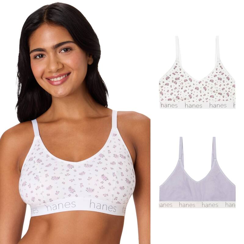 ヘインズ レディース アンダーウェア ブラジャー コットン Hanes Originals Ultimate 2-Pack Stretch Cotton Triangle Bralette DHO101 Mauve And Amethyst