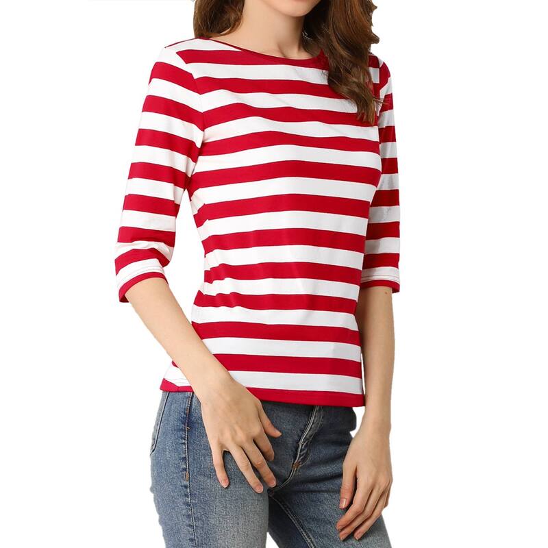 アレグラ ケー レディース トップス シャツ プリント ALLEGRA K Women's Elbow Sleeves Round Neck Casual Printed T-Shirt Red White ホワイト｜ReVida 店