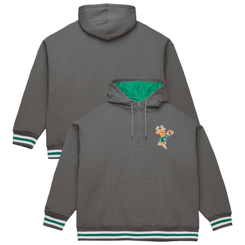 ミッチェル&ネス メンズ アウター パーカー・スウェット キルティング フリース Men's Mitchell & Ness Gray Milwaukee Bucks Throw It Back Quilted Fleece Quarter-Zip Hoodie Buk Grey グレー
