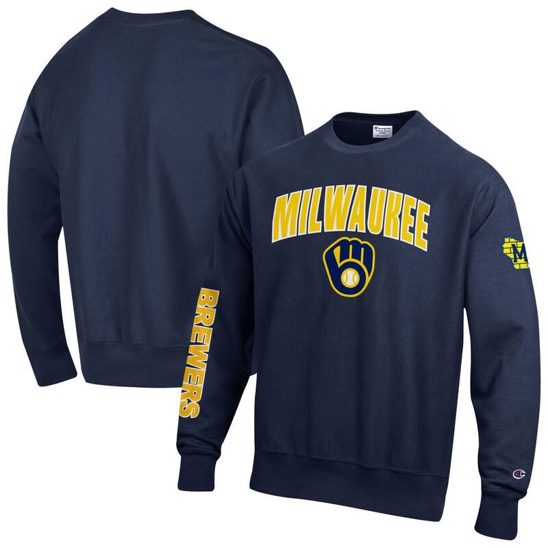 はやりっ児 メンズ アウター パーカー・スウェット プルオーバー Men\u0027s Championavy Milwaukee Brewers Reverse Weave Chenille Sweatshirt Brw Navy 米国海軍