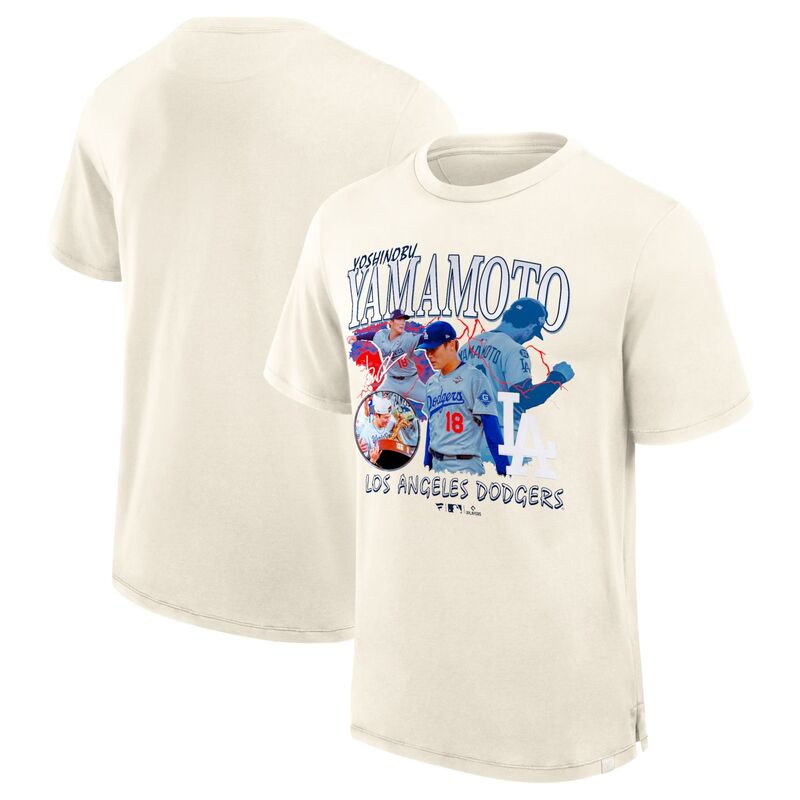 ファナティクス メンズ トップス Tシャツ Men's Fanatics Yoshinobu Yamamoto Cream Los Angeles Dodgers Montage T-Shirt Lad Beige ベージュ｜ReVida 店