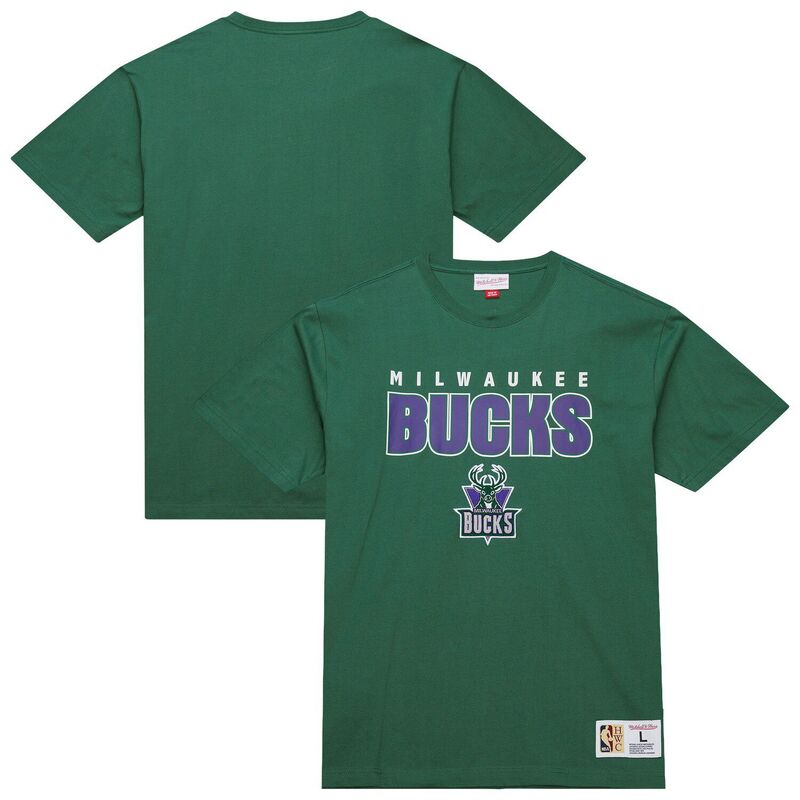 ミッチェル&ネス メンズ トップス Tシャツ Men's Mitchell & Ness Green Milwaukee Bucks Hardwood Classics Throw It Back Premium T-Shirt Buk Green グリーン｜ReVida 店