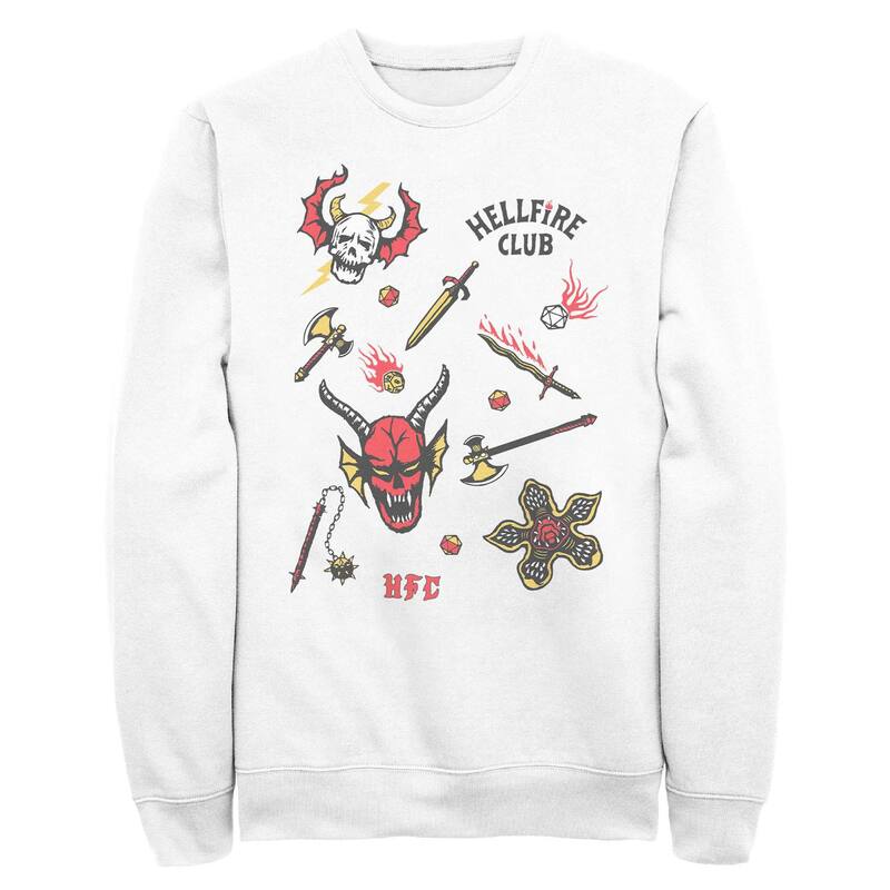 アニメ文字記号 メンズ トップス ティーシャツ グラフィック Licensed Character Men\u0027stranger Things Hellfire Club Icons Graphic Long Sleeve Graphic Tee White 白いこと メンズファッション-トップス