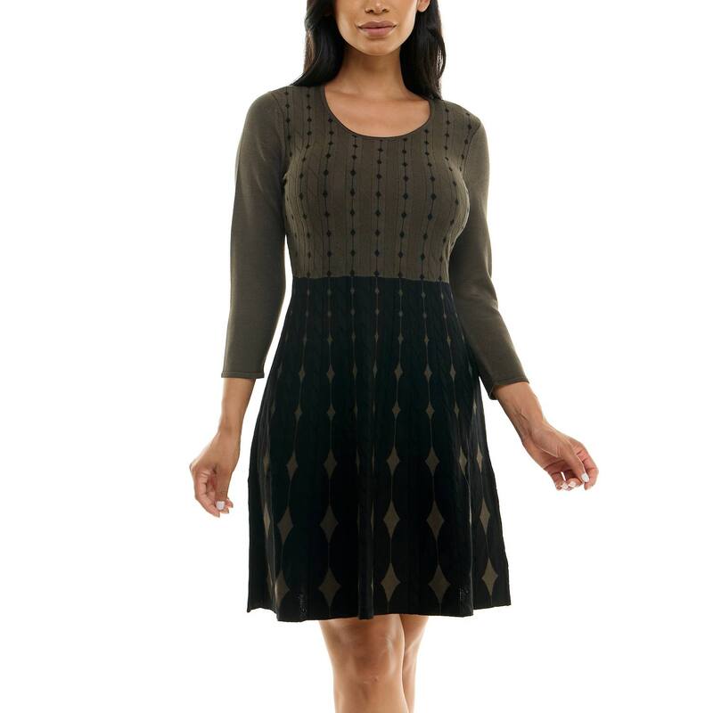 ニナレオナルド レディース トップス ワンピース セーター Women\'s Nina Leonard Fit & Flare Sweater Dress Olive Black ブラック|ReVida 店