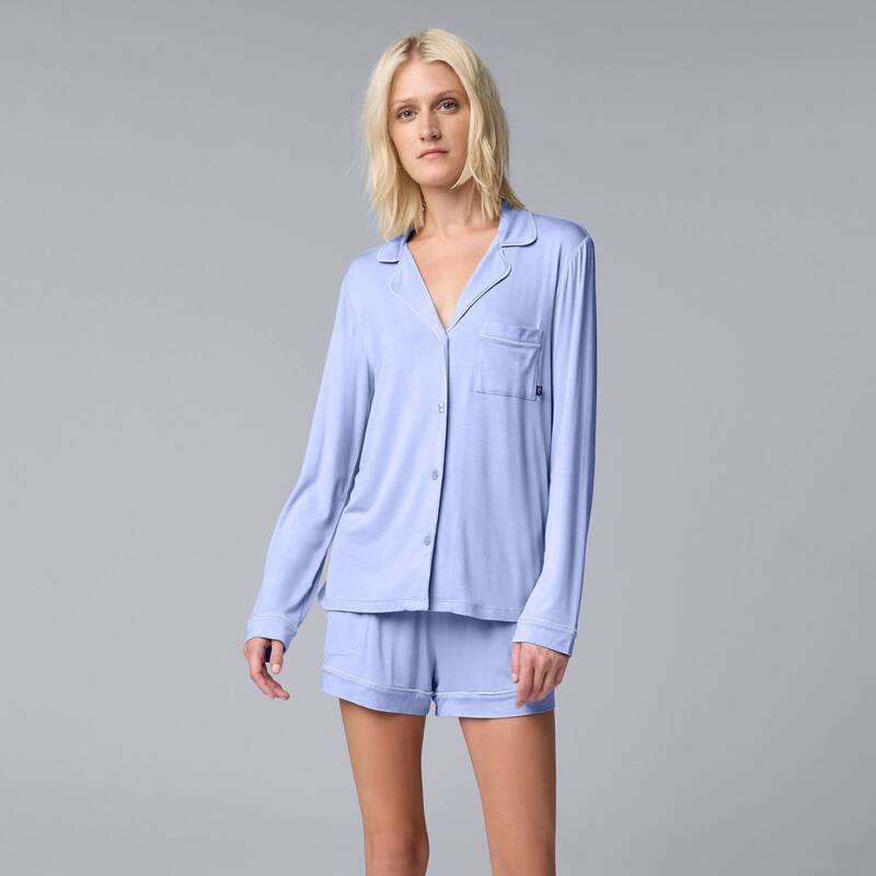 ヴェラウォン レディース アンダーウェア ナイトウェア ショートパンツ Women'simply Vera Wang 2-Piece Basic Luxury Long Sleeve Notchneck Pajama Top & Pajama Boxer Shortset Blue Mist ブルー
