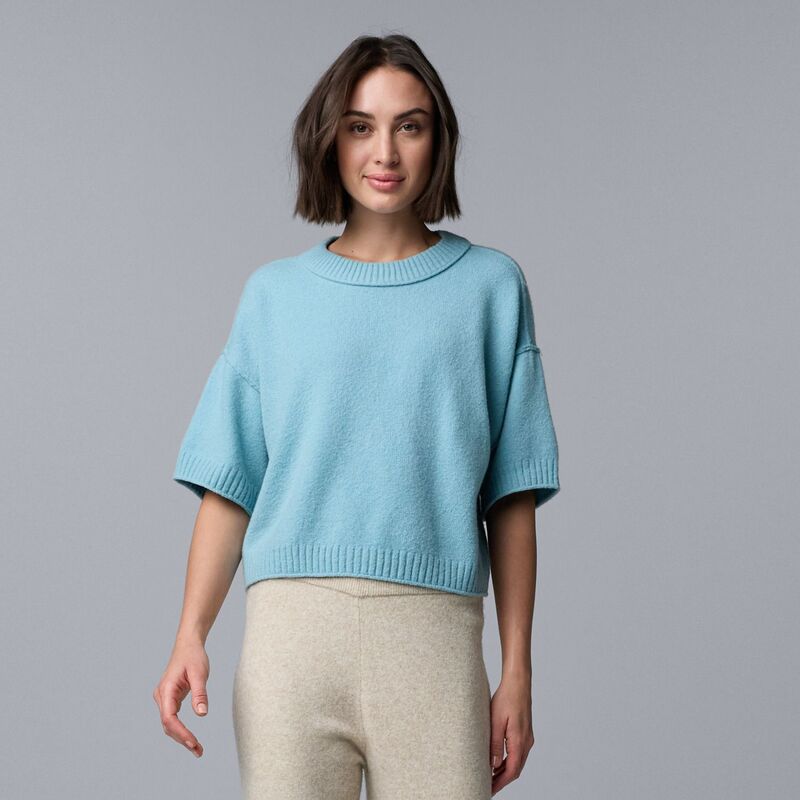 ヴェラウォン レディース アウター ニット・セーター プチ Petite Simply Vera Wang Luxe Cashmere Blend Short Sleeve Sweater Mystic Gulf