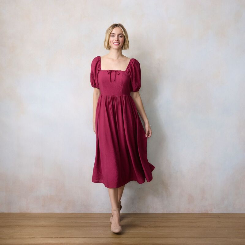 LC Lauren Conrad レディース トップス 衣装 御花柄 プチ midi 御花 Petite LC Lauren Conrad Floral Puff Sleeve Midi Dress Jewel Red 赤いこと