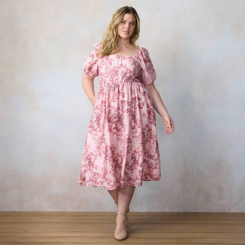 LC Lauren Conrad レディース トップス ワンピース A ライン プラスサイズ マキシ Plusize LC Lauren Conrad Puffed Sleeve A-Line Maxi Dress Berry Naples Blooms