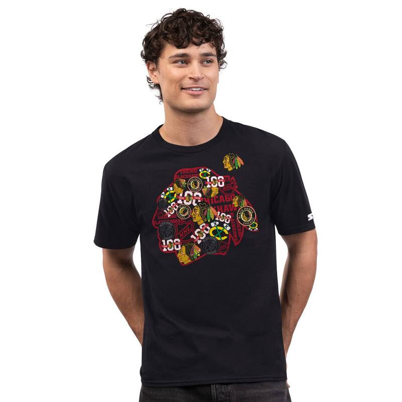 スターター メンズ トップス Tシャツ ロゴ Men'starter Black Chicago Blackhawks Logo Collage T-Shirt Hwk Black ブラック|ReVida 店
