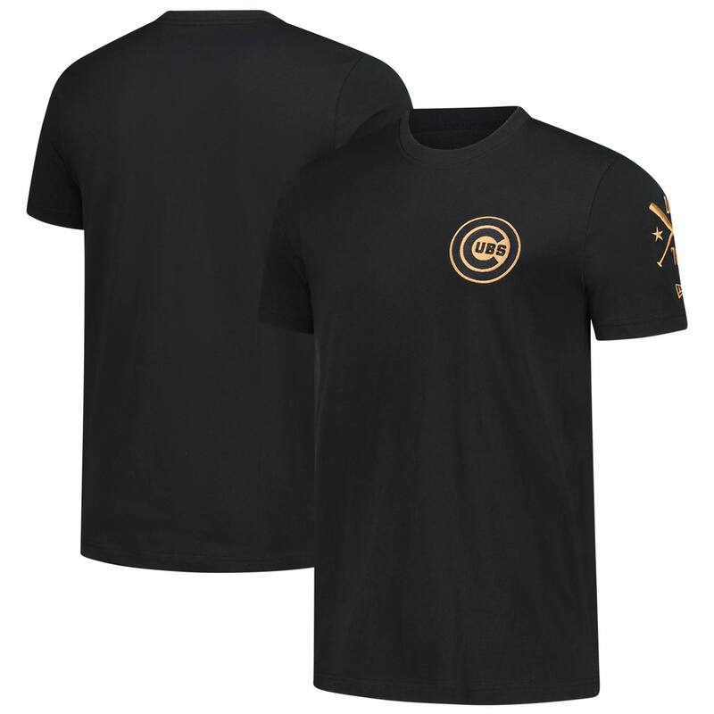 ニューエラ メンズ トップス Tシャツ ロゴ Men's New Era Black Chicago Cubs Bronze Logo with Cross Bats Established T-Shirt Cublack ブラック