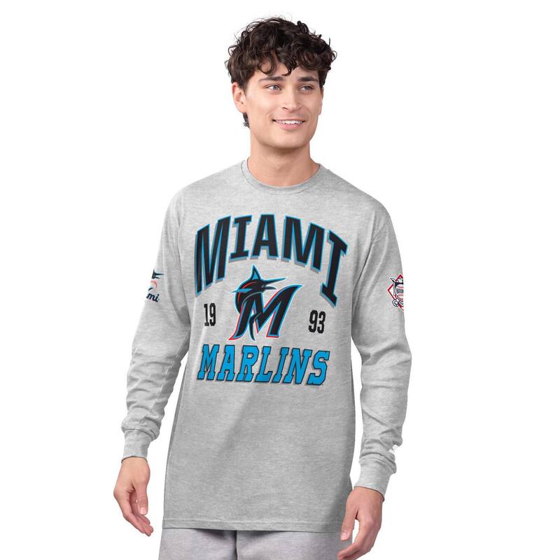 スターター メンズ トップス Tシャツ Men'starter Heather Gray/Black Miami Marlins Two-Pack Long Sleeve & Short Sleeve T-Shirt Set Mrl Black ブラック｜ReVida 店