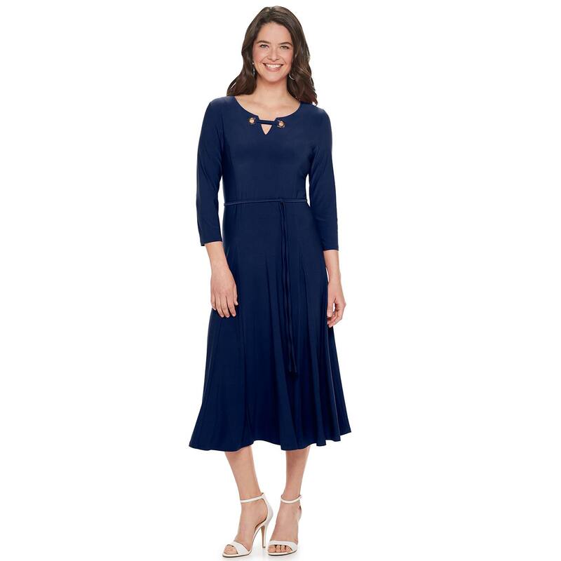 ニナレオナルド レディース トップス ワンピース ミディ Women's Nina Leonard Grommet-Detail Midi Dress Navy ネイビー｜ReVida 店