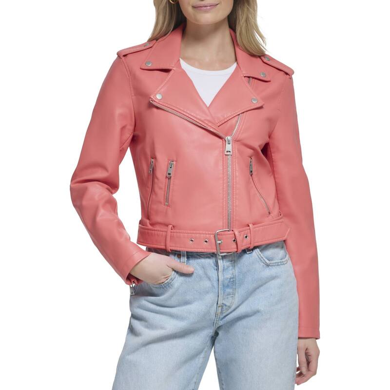 リーバイス レディース アウター ジャケット・ブルゾン レザー フェイクレザー Women's Levi's Belted Faux Leather Motorcycle Jacket Coral Sea コーラル