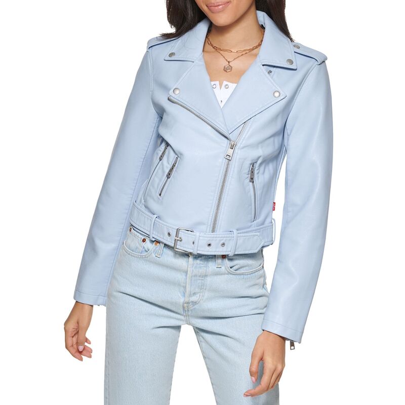 リーバイス レディース アウター ジャケット・ブルゾン レザー フェイクレザー Women's Levi's Belted Faux Leather Motorcycle Jacket Dusty Blue ブルー
