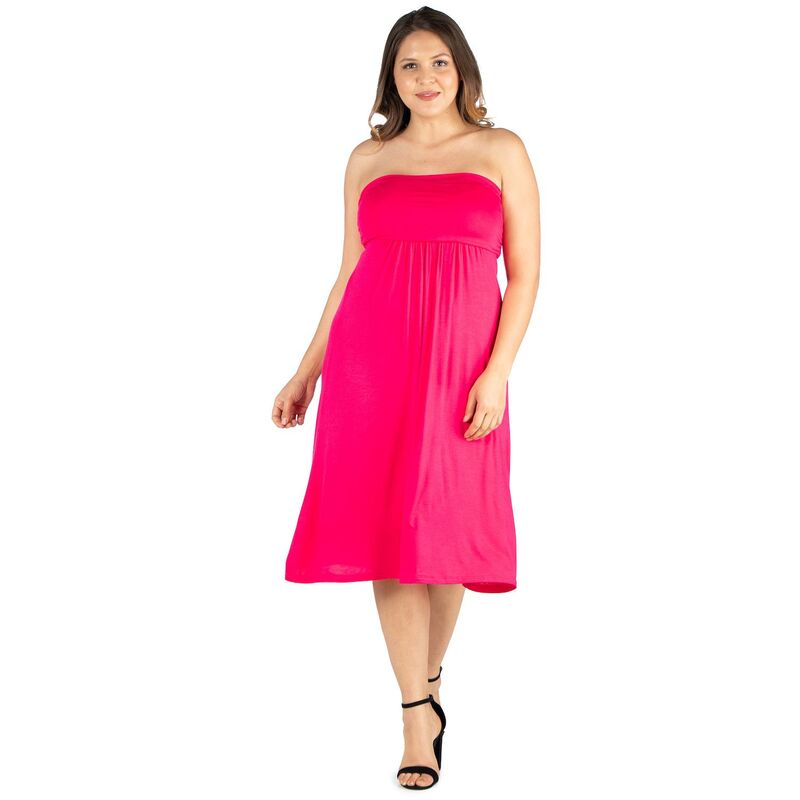 24 セブンコンフォート レディース トップス ワンピース ひざ丈 プラスサイズ ミニ ストラップレス Plusize 24seven Comfort Apparel Knee Length Strapless Mini Dress Pink ピンク